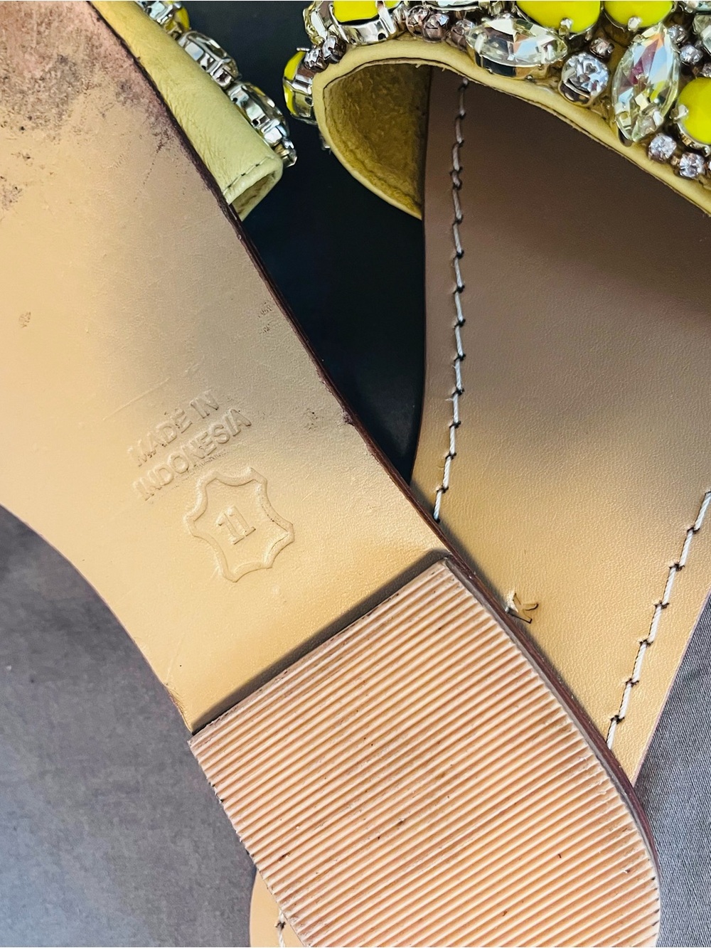 Trina Turk Yellow Jeweled Slide Sandals with Crystal Embellishments - Picture 3 of 7